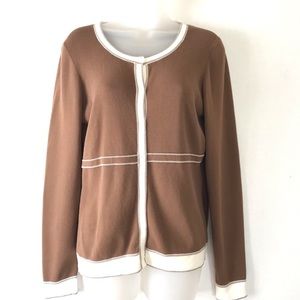 LOFT Ann Taylor brown white cardigan sweater M